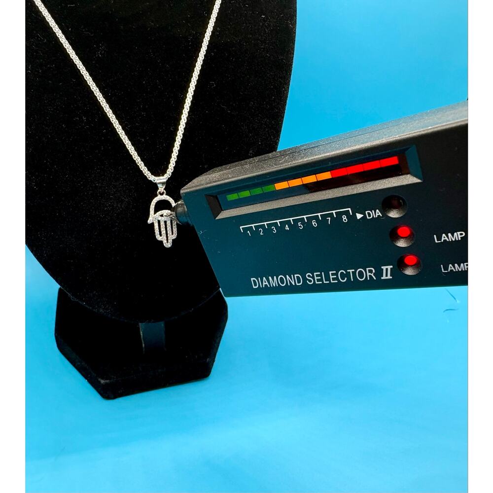 NEW Sparkling Silver Moissanite Hamsa Pendant & 24" Chain